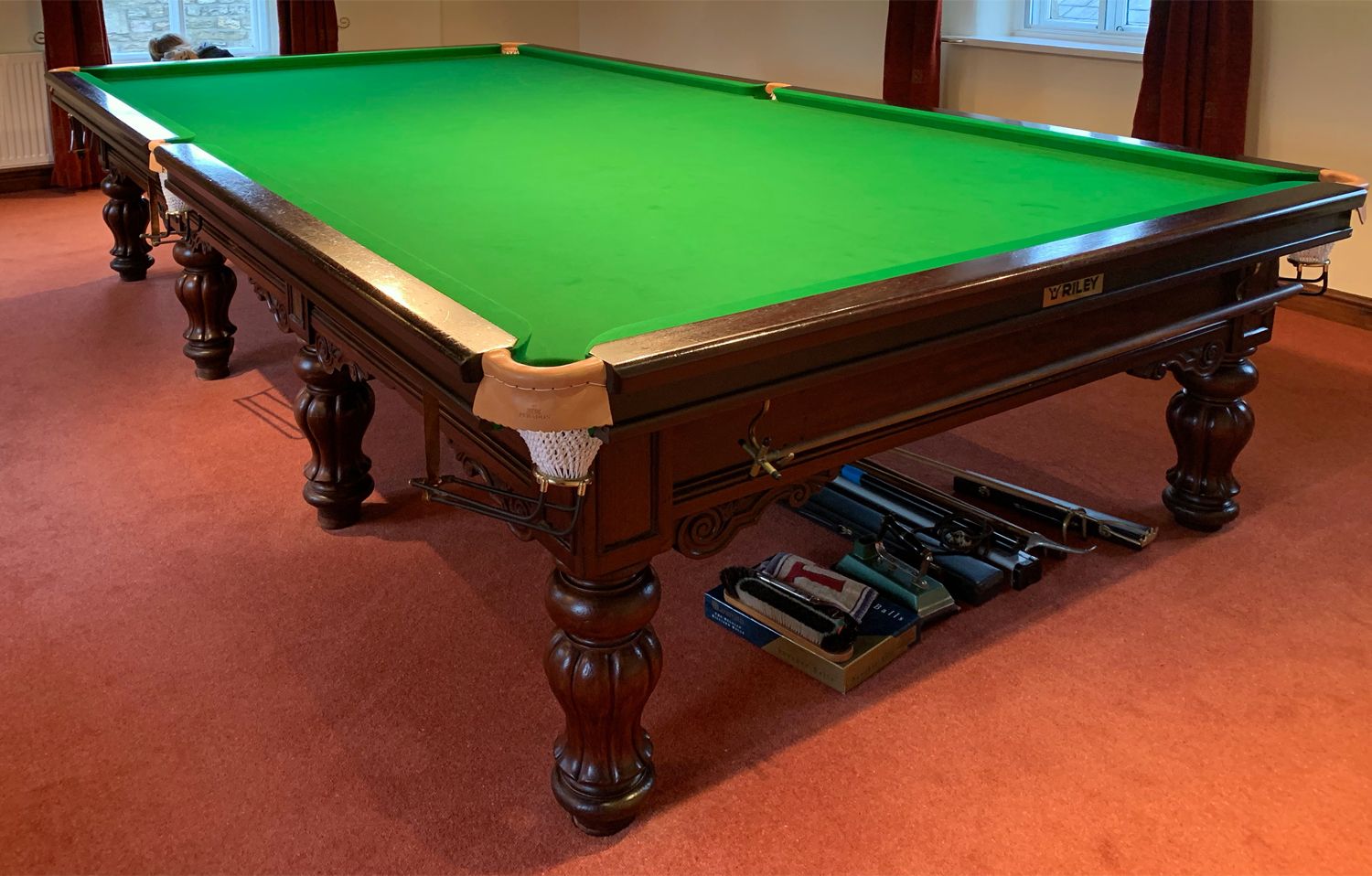 Burroughes & Watts tulip leg snooker table.