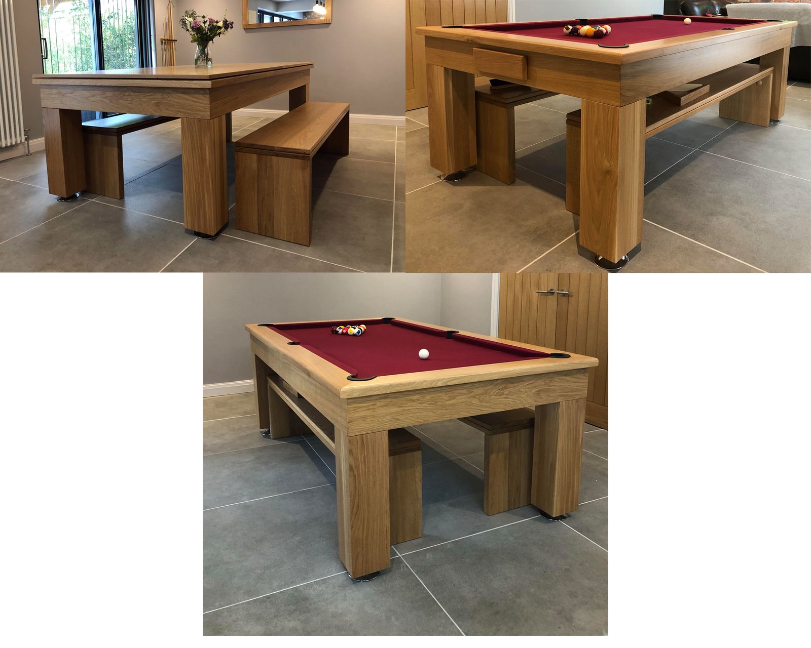Maroon cloth solid oak artisan pool dining table