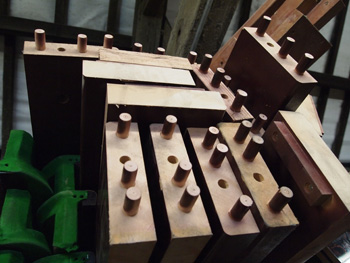 Snooker table end rails and cushions in the workshop