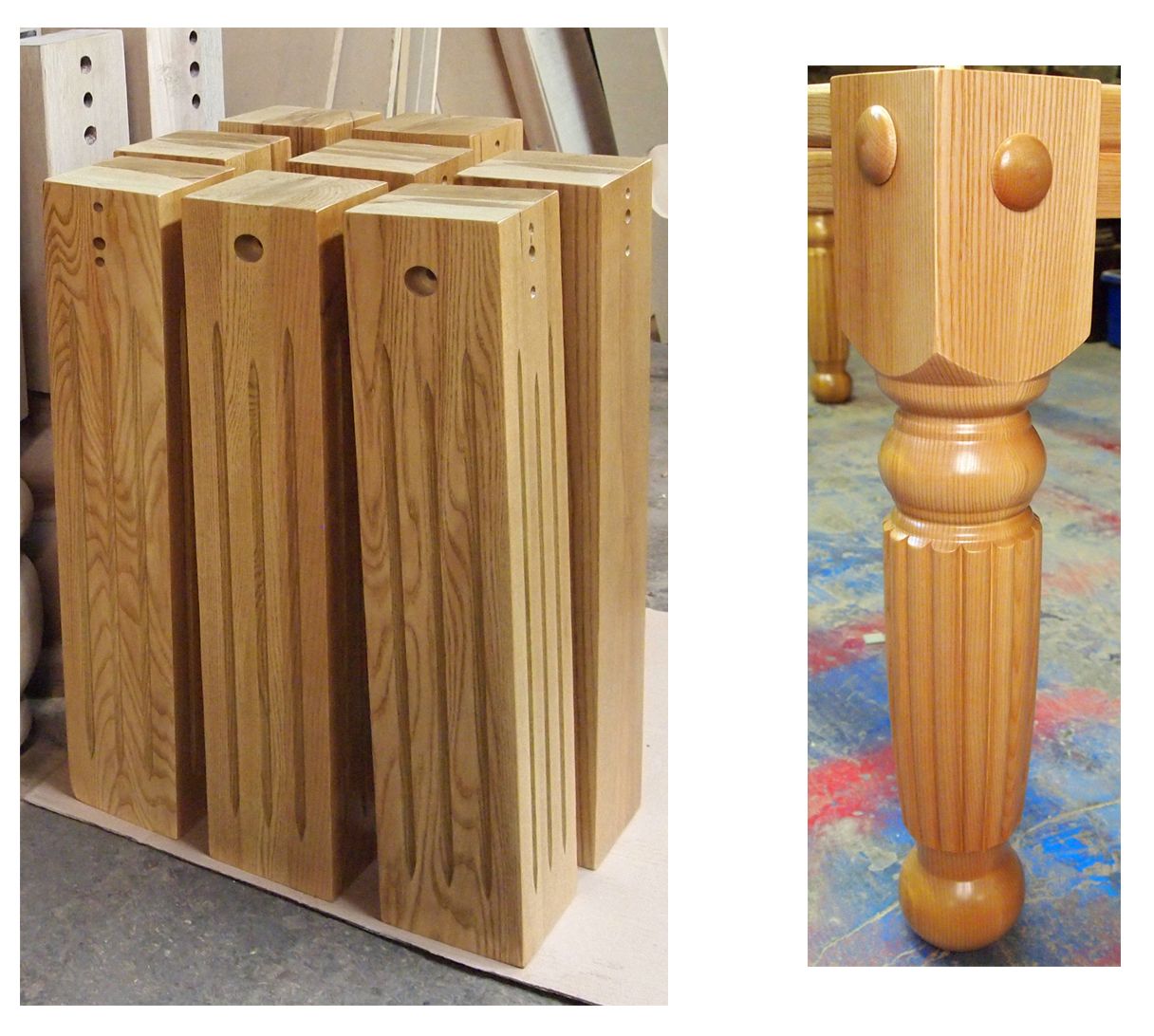 Turned and square snooker table leg profiles side by side