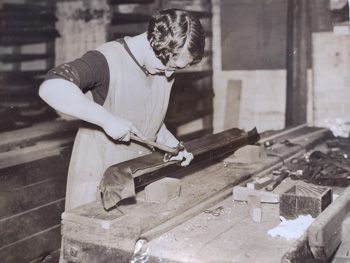 May Dean hard at work in the Riley factory Willow St Accrington.