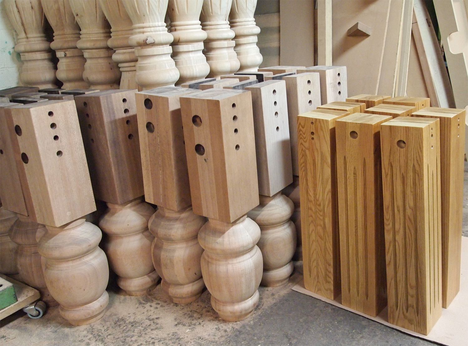 Sanded snooker table legs ready for polishing